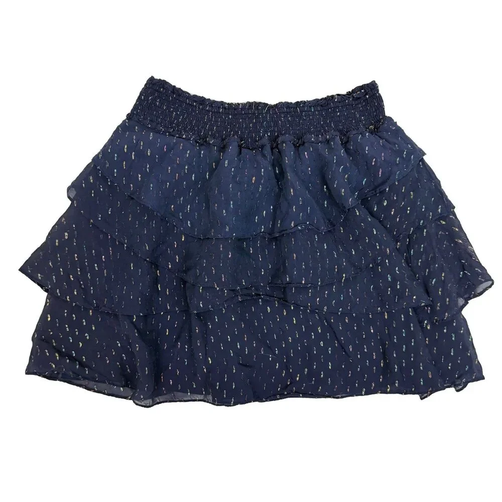 RAMY BROOK Tabitha Skirt M Navy Metallic Chiffon Party Mini Pull On EUC B11